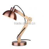 Wooden Table Lamp With Metal Base and Lampshade, Modern Industral Lamp