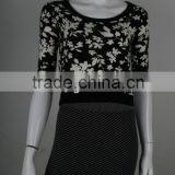 Ladies' Scoop Neck 1/2 Sleeve Pullover Knitted Sweater With Flower Print thumbnail-1