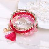 4pcs/set Bohemian Multilayer Imitation Matt Crystal Beads Tassel Elastic Bracelets Bangles For Women
