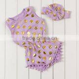 Hot sale wholesale baby clothes romper boutique gold polka dots pompom bodysuit tamil girl baby names