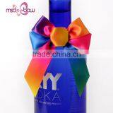Pre-made Cheap Satin Rainbow Wine Bottle Bow With Rubber thumbnail-2