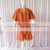 Orange/Red Stripe Sweat Steaming Clothes Elastic Waist Clothes Couples Pajamas Short Sleeve Top+Pants Pajamas for Sauna thumbnail-2