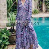 New Style Long Sleeve Chiffon Flirty V Neck Frock Design Maxi Dress Sexy Necked Women Picture HSd5175 thumbnail-5