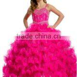Pink Beaded Heavy Backless Strap Girl's Gown thumbnail-1