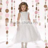 2 Colors Round Neck Satin Sequins Beaded Long Kids Dresses thumbnail-2