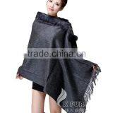 CX-B-P-34A Fur Trimmed Cape Fashion Fur Pashmina Shawl thumbnail-4