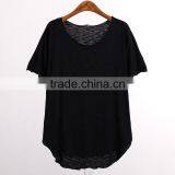 Wholesale Custom Summer Soft Short Sleeve Cotton Women T Shirts With Curved Hem thumbnail-6