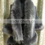Fur Story Natural Cashmere Shawl With Fox Fur Collar Hight Quality Winter Outwear Poncho Multiple Colors thumbnail-3