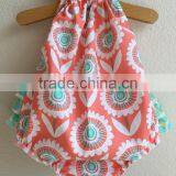 Newborn Baby Girls Sunshine Flower Peach Ruffle Bubble Baby Girl Boho Vintage Romper thumbnail-1