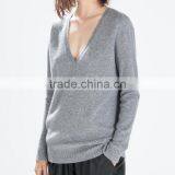 2017 Fall Women Gray Deep V-neck Cashmere Jumper thumbnail-1