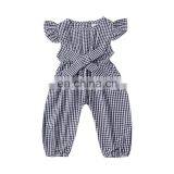 2019 Newborn Toddler Outfits Flying Sleeve Bow Plaid Romper Summer Girls Romper thumbnail-2