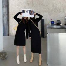 Short Autumn and Winter Korean Version of Long Knitted Dress Women Half High Collar Pit Strip Inside a Thin Sweater Bottom Skirt Tide thumbnail-1