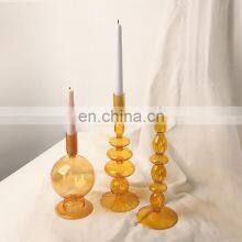 INS Crystal Candlestick Holder Nordic Candelabro Orange Porta Velas De Cristal Amber Glass Candle Holders Trending Home Decor thumbnail-3