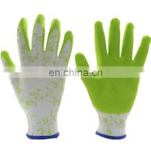 13G nylon liner with digital printing hivis green latex coated gardening gloves