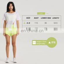 Side Spilt Sports Mesh Short Sleeve Tshirts Womens Custom Polyester Backwards Yoga Tops thumbnail-5