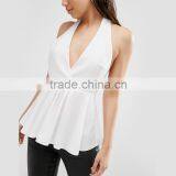 Sexy White Colour Lady Blouse Designs v Neck Fashion Girls Party Wear Tops thumbnail-2