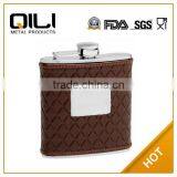 FDA 6oz Brown Leather Hip Flask With Quilted Pattern