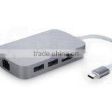 High Speed ABS USB-C to RJ45 & USB 3.0 Type-A 2 Ports Adapter thumbnail-1