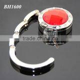Round Red Crystal White Rhinestones Multi-function Fashion Handbag Hook Hanger Promotion Metal Foldable Mirror Bag Holder thumbnail-5