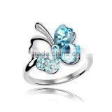 Feeling Lucky Four Leaf Clover Crystal Ring in Blue