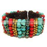 MMCF499A041 Handmade in Thailand Handwoven Turquoise Stone Beaded Bracelet Boho Fashion Jewelry Semiprecious Stone Summer 2016 thumbnail-1