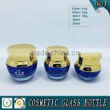 Bule Colored Glass Cosmetic Serum Bottle and Glass Cosmetic Cream Jar With Gold Pump Lid thumbnail-4