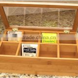 classical customize make hinged lid glass lid wooden tea box