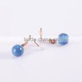 Round Blue Bead Stud Earring With Gold Wing thumbnail-2