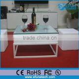 Decorative Rgb Color Glowing Light 3D Led Ottoman,white Plastic Illuminated Square Led End Table