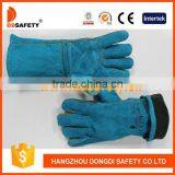 DDSAFETY 2017 Green Cow Split Welding Glove With Reinforced Blue Leather Palm thumbnail-1