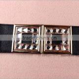 Wholesale Rhinestone Paved Square Pattern Alloy Buckle Sex Women Lady Wide PU Waist Belt thumbnail-2