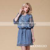 Fashion Factory Price Loose Half Lace Sleeve Silk Dress Designer thumbnail-1
