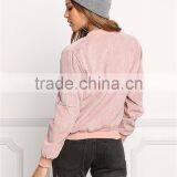 MGOO Custom Made 2017 Pink Corduroy Women Jackets Plain Zip Up Bomber Jackets For Spring Coat Fashion Streetwear thumbnail-6