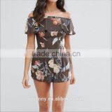 Women Fashion Sexy Dress Custom Summer Beach Wear Floral Off Shoulder Shorts Jumpsuits thumbnail-4
