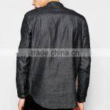 Stone Wash Mens Jean Shirt With Chinese Collar thumbnail-3