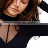 2017 OEM Super Stretchy Cool Sheer Cage Mock Neck Blouse Shopping thumbnail-3