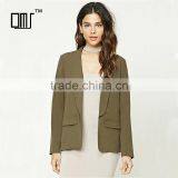 Ladies Office Open Front Dropped Lapels Longline Silhouette Blazer Coat thumbnail-1