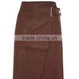 2017 OEM Spring Elegant Snap Wrap Midi Faux Leather Skirt thumbnail-5