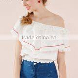 2017 Latest Fashion Design Lotus Leaf Sleeve Sexy Ladies Top Women Blouse for Wholesale thumbnail-1