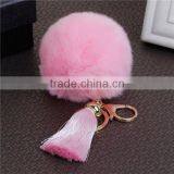Gold Plated Pink Angora Pom Pom Ball Rayon Tassel Custom Key Chain thumbnail-1