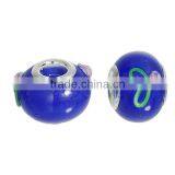 New Design Round Silver Plated Core Deep Blue Flower Pattern Enamel Lampwork Glass European Style Large Hole Charm Beads thumbnail-3