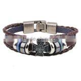 XP-LB-2179 Metal Man Alloy Cross Leather Bracelet