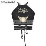 Cheap Black Women Printed Crop Top thumbnail-1