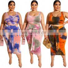 Wholesale Two-piece Ladies Clothing Hot Sale Crop Tops and Mid-length Tight Skirt Dresses Plus Size thumbnail-1