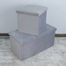 Foldable Storage Velvet Ottoman-Grey thumbnail-5