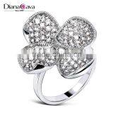 Fancy Lady Jewelry Clover Leaf Design CZ Stones Wedding Deluxe White Gold Ring thumbnail-1