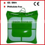green color PVC inflatable pillow bag / beach bag with printing for promotion