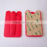 Red Silicone card holder mobile cell phone stand, Promotional Silicone mobile phone stand with card holder wallet, PTP020