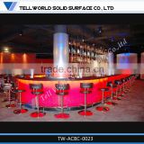 2014 TW Hot Sale Acrylic Solid Surface Curved LED Bar Table For Hotel
