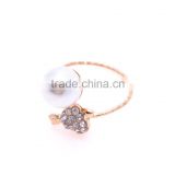 Unique Design Gold Plated Crystal Adjustable Heart Ring Women Gift